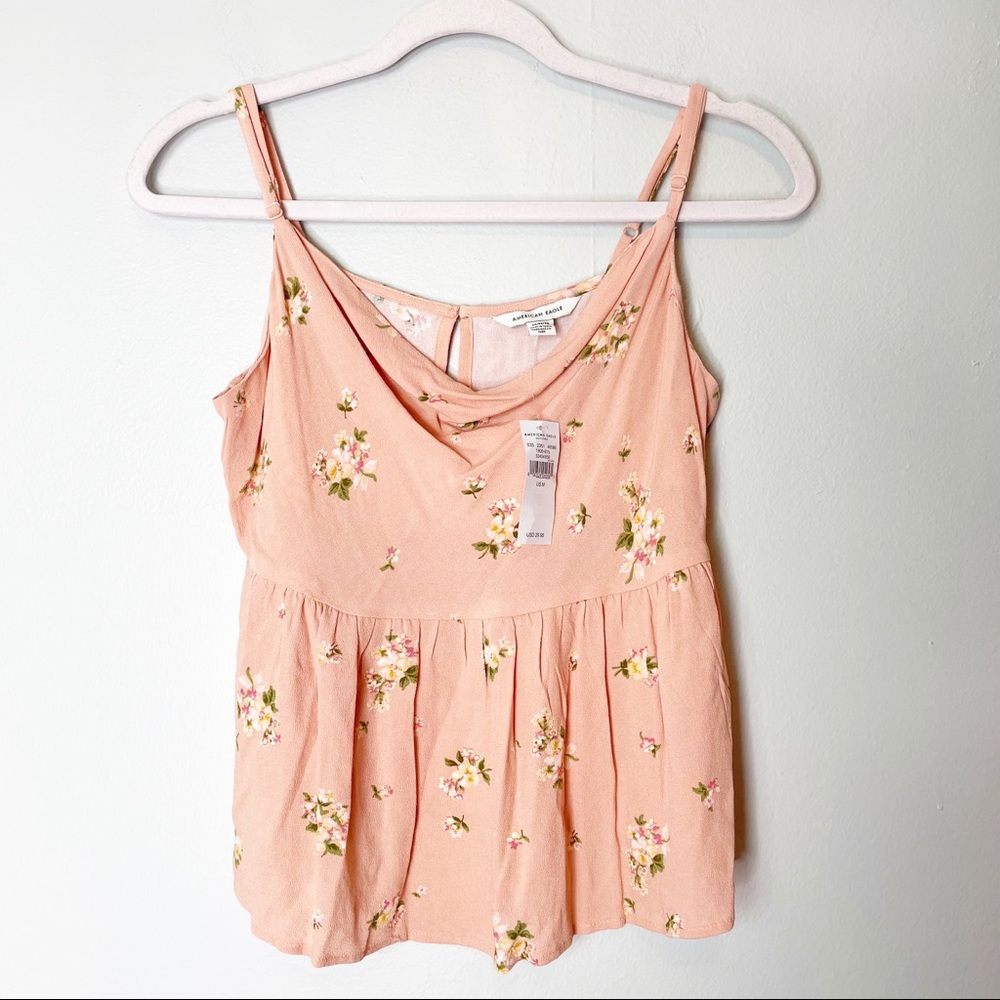 NWT American Eagle Y2K Tank Top Peach Color W Floral Print Adjustable Straps Med